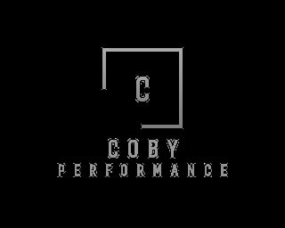 Coby Performance logo with geometric square design and text on black background