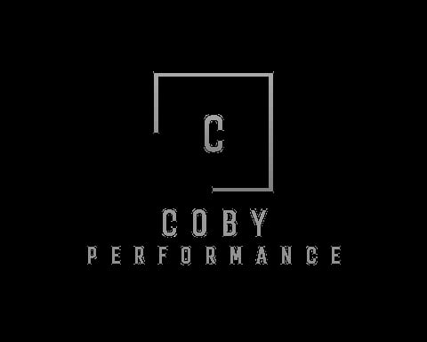 Coby Performance logo with geometric square design and text on black background